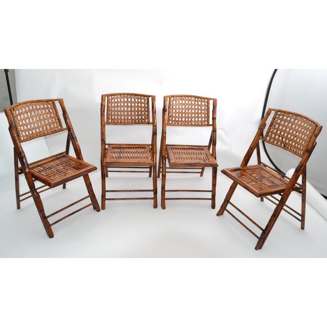 Boho Chic Mid Century Modern Handcrafted Bamboo Cane Folding Bistro Chairs 4 Chairish