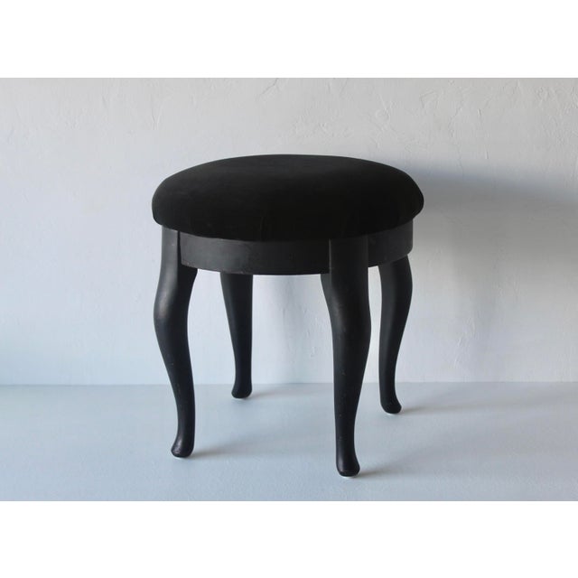 Contemporary Chairmaster of Ny Black on Black Padded Seat Cabriole Leg Stool Vintage Late 20th Century For Sale - Image 3 of 15