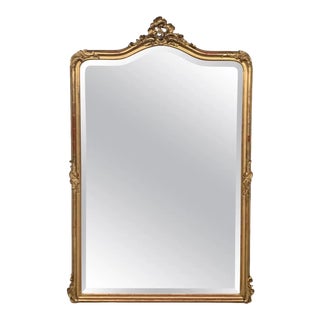 19th Century French Empire Period Carved Giltwood Rectangular Mirror With Crest For Sale