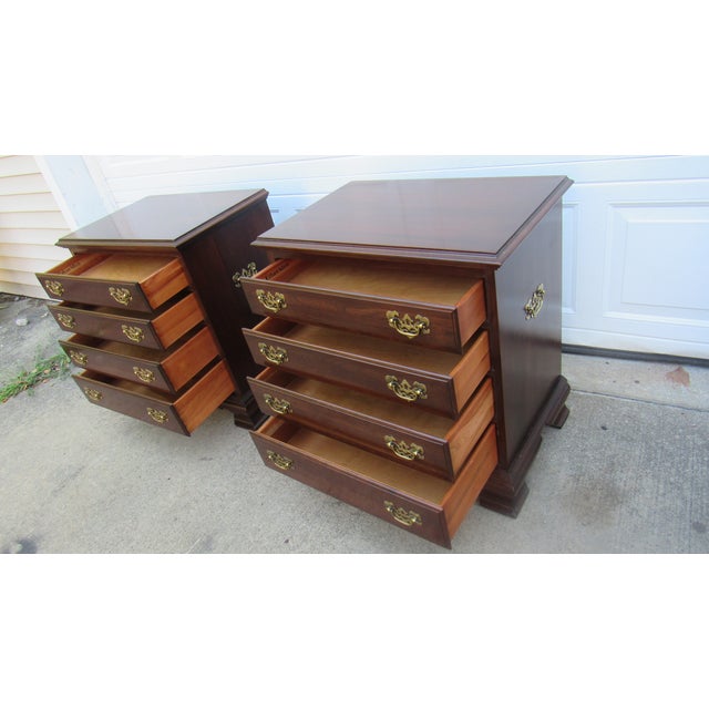 1980s Pair Ethan Allem Cherry NightstandsTables Bachelors Chests Four Drawers For Sale - Image 6 of 7