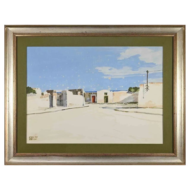 Aldo Riso, At the Beach, 1970s, Tempera and Watercolor, Framed For Sale