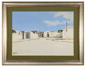 Aldo Riso, At the Beach, 1970s, Tempera and Watercolor, Framed