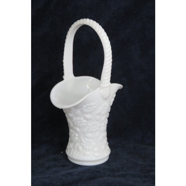 Westmoreland Glass Westmoreland White Milk Glass Daisy Design Basket Vase With Handle For Sale - Image 4 of 12