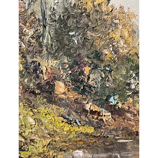 Blue Vintage Original Hans Leich Oil Painting Realism Pond Landscape on Canvas For Sale - Image 8 of 12