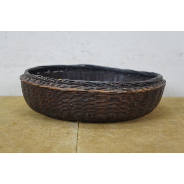 Wood Antique Chinese Wicker Lidded Bead Ring Tassel Sewing Storage Basket 12" For Sale - Image 7 of 12