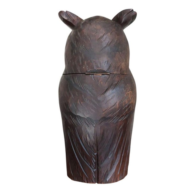 Wood Black Forest Carved Owl Tobacco Jar, 1930s For Sale - Image 7 of 8