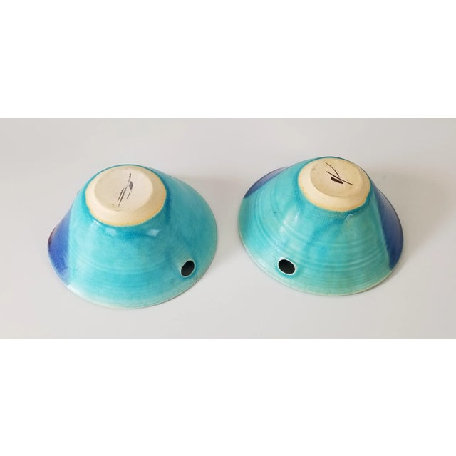 Ceramic Vintage Purple and Blue Turquoise Glazed Pottery Bowls - a Pair For Sale - Image 7 of 8