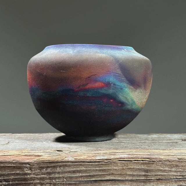 Vintage Raku Fired Stoneware Vessel, Signed. Signed illegibly on the bottom. In very good condition with light scratches...