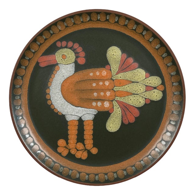 Vintage German Ceramic Wall Plate with Bird Design from Keramik Manufaktur Kupfermühle, 1970s For Sale