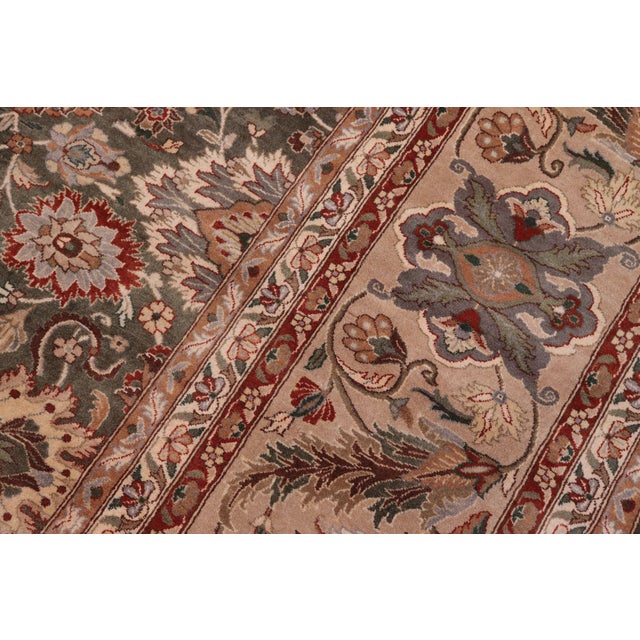 1990s Shabby Chic 1990's Pak-Persian Green/Tan Wool Rug - 9'1'' X 11'10'' For Sale - Image 5 of 9