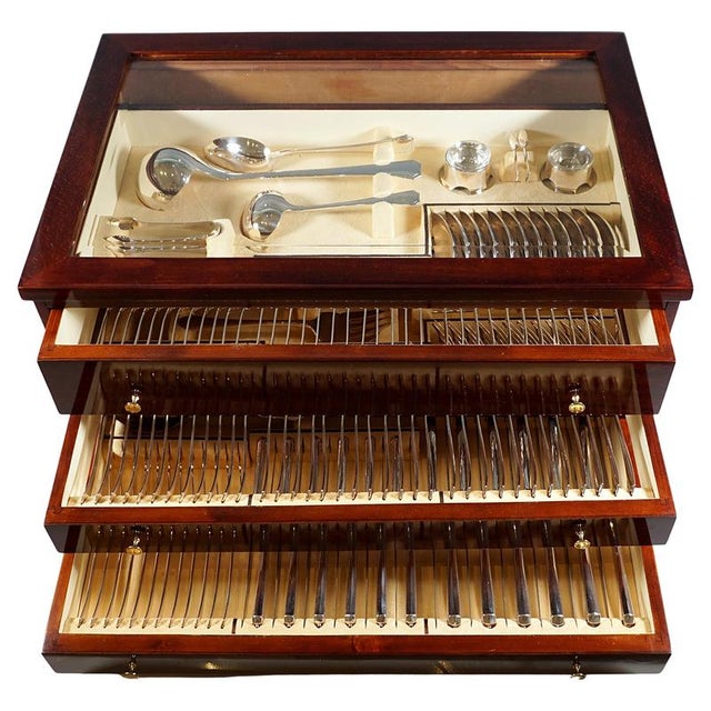 Art Nouveau Silver Cutlery Set for 12 with Display Cabinet from Klinkosch, Vienna, Austria, 1890s, Set of 125 For Sale - Image 13 of 13