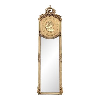 Late 20th Italian Rococo Gold Beech Carved Floor Mirror Art For Sale