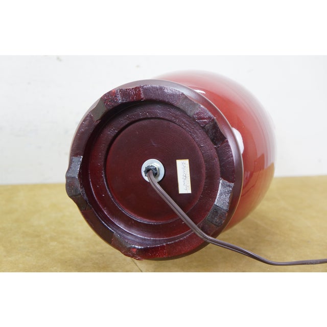 Red Late 20th Century Chinese Chinoiserie Oxblood Red Porcelain Mantel Vase Urn Table Lamp 34" For Sale - Image 8 of 17