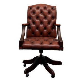 English Chesterfield Office Chair in Leather For Sale