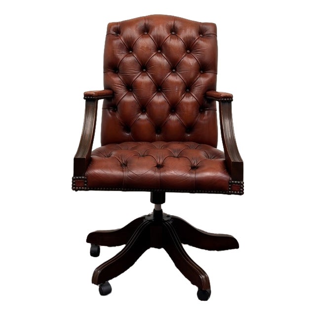 English Chesterfield Office Chair in Leather For Sale