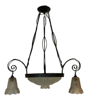Degue French Art Deco Wrought Iron Chandelier