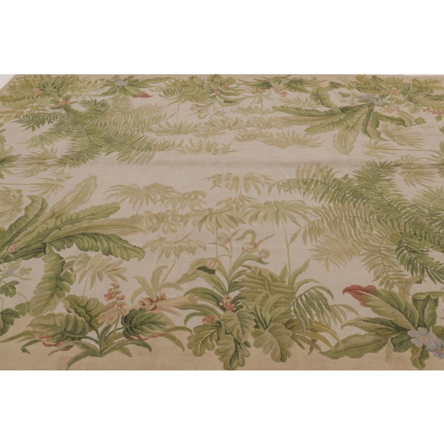 Rug & Kilim Antique French Aubusson Rug With Botanical Green Floral Design - Rug & Kilim For Sale - Image 4 of 10