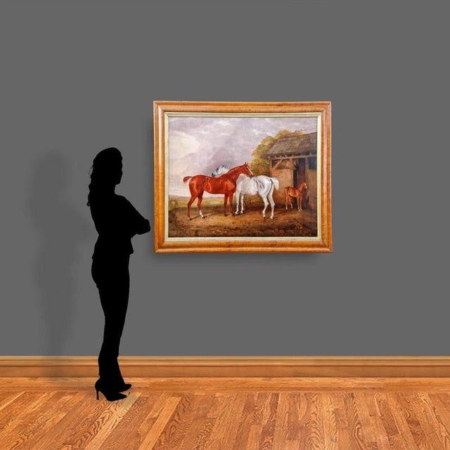 Hollywood Regency R.W. Folkard, Horses and Foal, 1834, Oil Painting on Canvas For Sale - Image 3 of 9