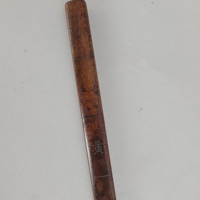 A rare late Qing dynasty Chinese feng shui measuring stick, also known as a Luban ruler. Crafted from hardwood and inlaid...