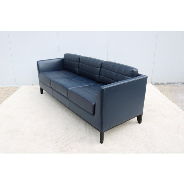 MCM Style Mark Goetz for Bernhardt Design Moreau Sofa in Navy Blue Leather For Sale In New York - Image 6 of 18