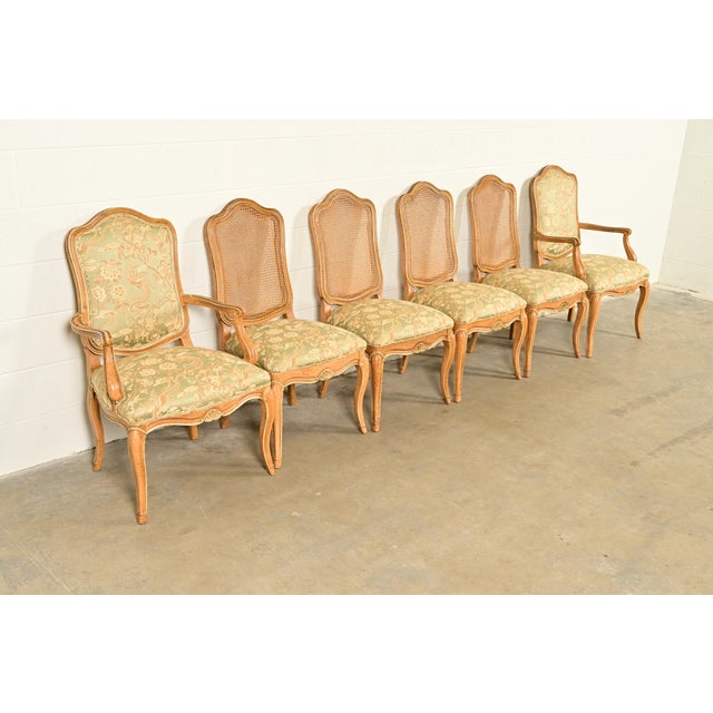 John Stuart John Stuart French Provincial Louis XV Carved Oak and Cane Back Dining Chairs, Set of Six For Sale - Image 4 of 15