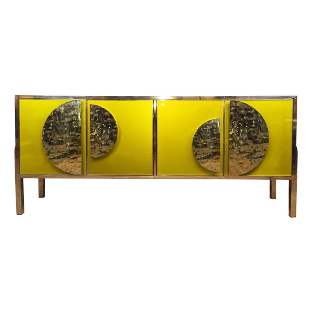 Yellow Four Door Sideboard with Murano Glass from Justfurnituress SRL For Sale