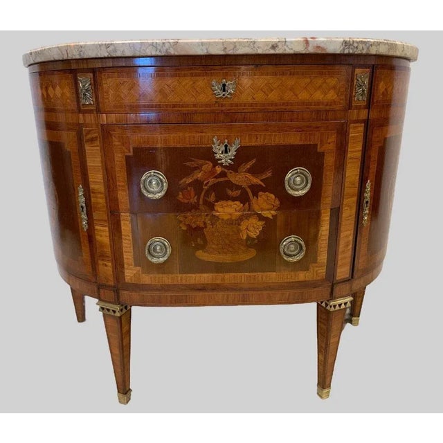 Louis XVI Style Half Moon Chest of Drawers in Marquetry, Late 19th Century For Sale - Image 13 of 15