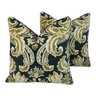 Designer Kravet Lutron Old World Linen Feather/Down Pillows 22" Square - Pair For Sale