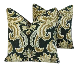 Designer Kravet Lutron Old World Linen Feather/Down Pillows 22" Square - Pair