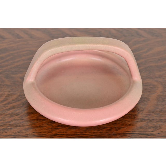 Art Deco Rookwood Pottery Arts & Crafts Glazed Ceramic Pink Handled Bowl or Ashtray, 1919 For Sale - Image 3 of 11