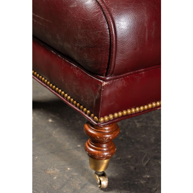 Late 20th Century Pair of Plush Leather Armchairs With Ottoman in Burgundy For Sale - Image 18 of 18