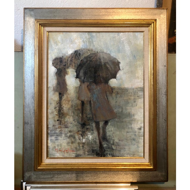 Michel De Gallard, French Expressionist School of Paris Oil Painting Women with Umbrellas Rainy Day, mid 20th C For Sale - Image 4 of 13