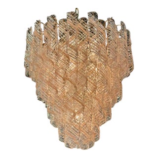 Vintage Murano Clear and Blush Spiral Glass Waterfall Chandelier For Sale