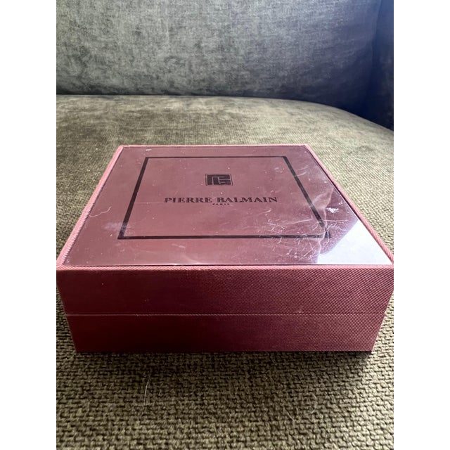 Rare Vintage Balmain 1980s Cufflinks & Tie Bar In Original Champagne Velvet Case For Sale - Image 13 of 18