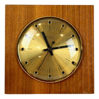 Mid-Century Modern Teak and Brass Wall Clock from Weimar, 1960s For Sale