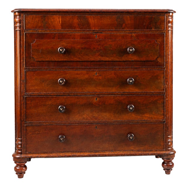 Large William IV Figured Mahogany Chest of Drawers, c1830s For Sale
