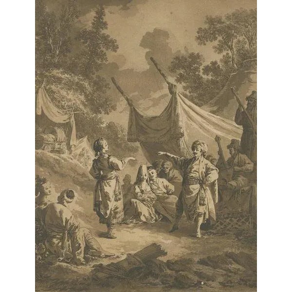 Antique etching and aquatint, printed in brown, titled 'La Danse Russe'. Jean-Baptiste Le Prince (September 17,...