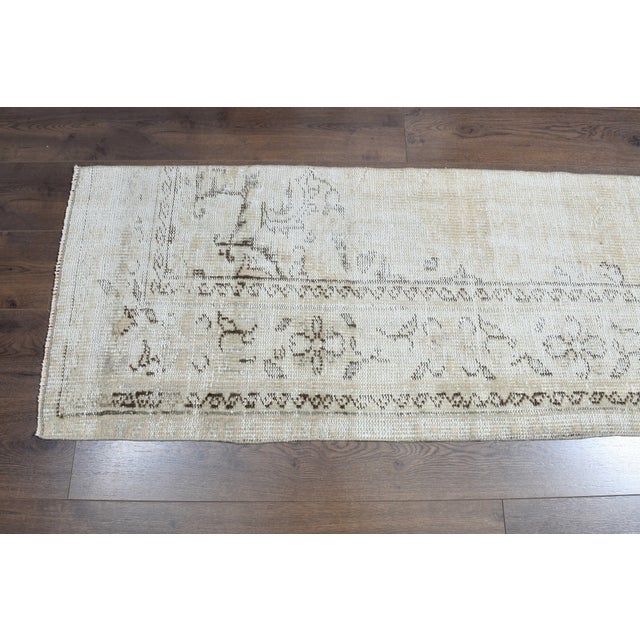 1970s Vintage Turkish Handmade Wool Cotton Beige Runner Rug For Sale - Image 11 of 11