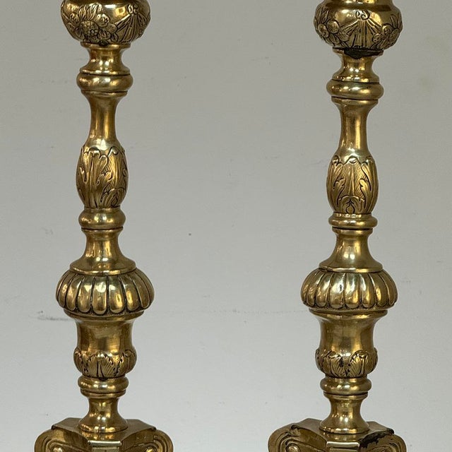 Set of Four Late 17th Century French Renaissance Brass Altar Candlesticks For Sale - Image 15 of 18