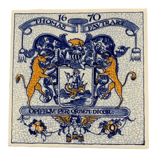 Dutch Delft Heraldic Tile in Blue and White For Sale