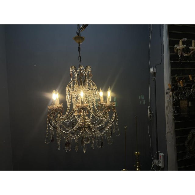 Vintage Italian Crystal Beaded Chandelier with Lilac Glass Bobeches, 1960s For Sale - Image 6 of 18