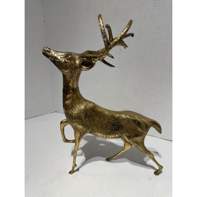 Rare and Elegant Vintage Brass Stag With Textured Fur and No Spots For Sale - Image 4 of 8