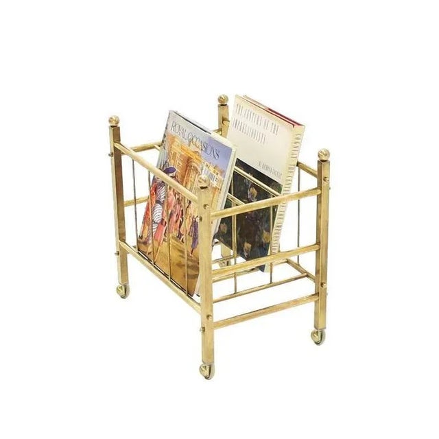 Metal Early 20th Century Solid Brass Magazine Rack For Sale - Image 7 of 9