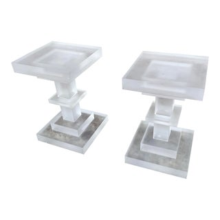 1970s Pair of Lucite Concentric Art Deco Side Tables For Sale