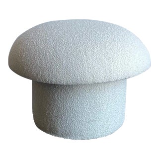 Modern White Boucle Shroom Ottoman For Sale