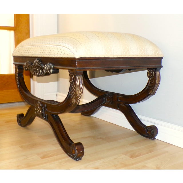 Casa Stradivari Neoclassical Style Curule Bench Upholstered Ottoman Stool For Sale In Boston - Image 6 of 11