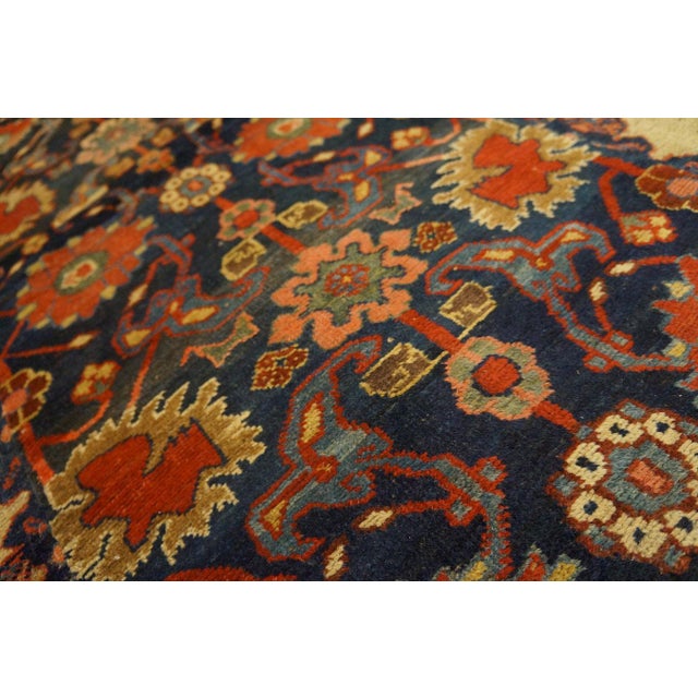 1880s Blue Navy Floral Antique W. Persian Bijar Rug 2'4'' X 9'9'' Handknotted Wool Carpet For Sale - Image 10 of 17