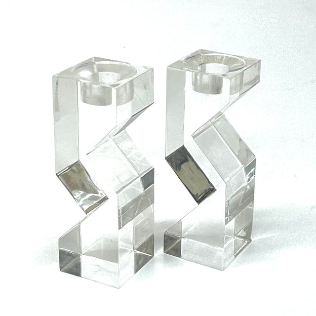 Postmodern Lucite Candle Holders Circa 1970s - A Pair For Sale - Image 4 of 7