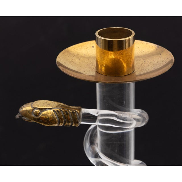 1970s Acrylic and Brass Serpent Snake Candlesticks by Alessandro Albrizzi, 1970s, Set of 2 For Sale - Image 5 of 12