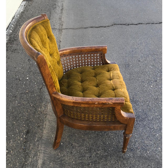 Mid-Century Modern Vintage 1960s Green Velour Caned Tufted Armchair Mid Century For Sale - Image 3 of 5